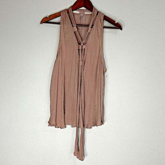 Free People Intimately Women Tops Blouse Small Criss Cross Cami Beige Sleeveless - Picture 1 of 9